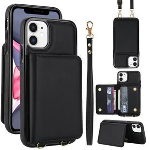 For iPhone 12 mini Crossbody Dual-buckle Wallet RFID Back Leather Phone Case(Black)