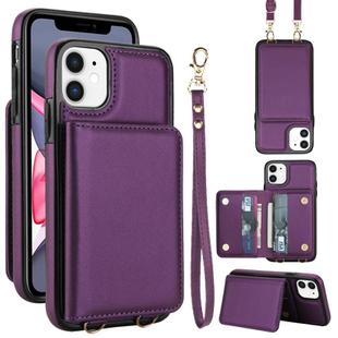 For iPhone 12 mini Crossbody Dual-buckle Wallet RFID Back Leather Phone Case(Dark Purple)