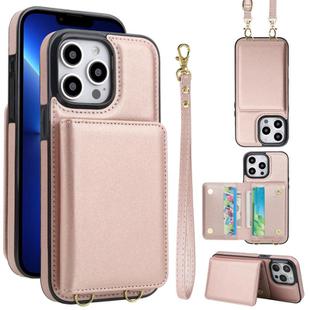 For iPhone 12 Pro Max Crossbody Dual-buckle Wallet RFID Back Leather Phone Case(Rose Gold)