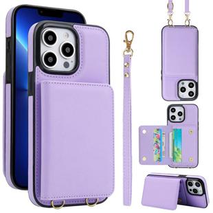 For iPhone 12 Pro Max Crossbody Dual-buckle Wallet RFID Back Leather Phone Case(Light Purple)