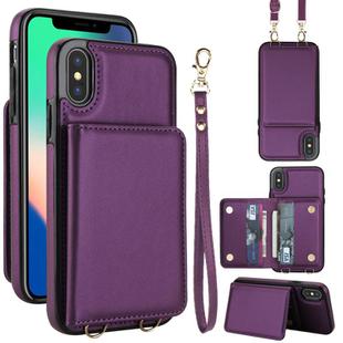 For iPhone XS / X Crossbody Dual-buckle Wallet RFID Back Leather Phone Case(Dark Purple)