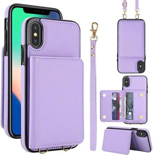For iPhone XS / X Crossbody Dual-buckle Wallet RFID Back Leather Phone Case(Light Purple)