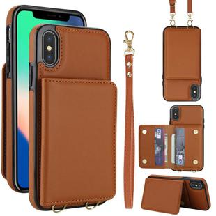 For iPhone XS / X Crossbody Dual-buckle Wallet RFID Back Leather Phone Case(Brown)