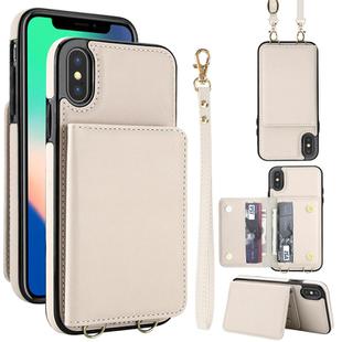 For iPhone XS Max Crossbody Dual-buckle Wallet RFID Back Leather Phone Case(White)