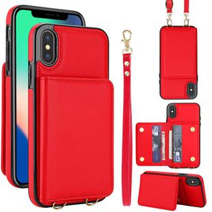 For iPhone XS Max Crossbody Dual-buckle Wallet RFID Back Leather Phone Case(Red)