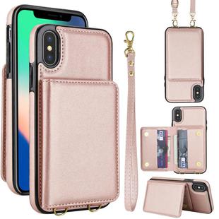 For iPhone XS Max Crossbody Dual-buckle Wallet RFID Back Leather Phone Case(Rose Gold)