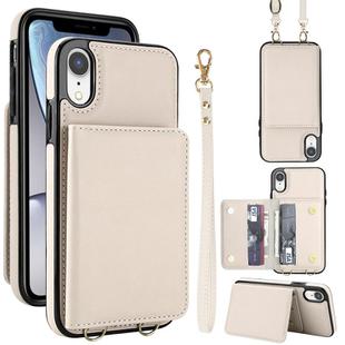 For iPhone XR Crossbody Dual-buckle Wallet RFID Back Leather Phone Case(White)