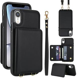 For iPhone XR Crossbody Dual-buckle Wallet RFID Back Leather Phone Case(Black)