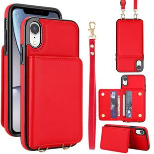 For iPhone XR Crossbody Dual-buckle Wallet RFID Back Leather Phone Case(Red)