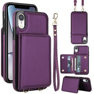 For iPhone XR Crossbody Dual-buckle Wallet RFID Back Leather Phone Case(Dark Purple)