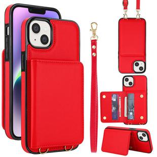 For iPhone 13 mini Crossbody Dual-buckle Wallet RFID Back Leather Phone Case(Red)