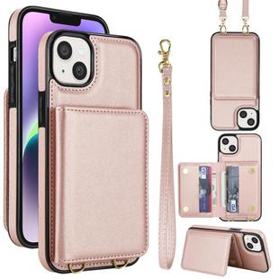 For iPhone 13 mini Crossbody Dual-buckle Wallet RFID Back Leather Phone Case(Rose Gold)