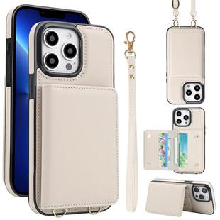 For iPhone 13 Pro Max Crossbody Dual-buckle Wallet RFID Back Leather Phone Case(White)