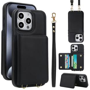 For iPhone 15 Pro Crossbody Dual-buckle Wallet RFID Back Leather Phone Case(Black)