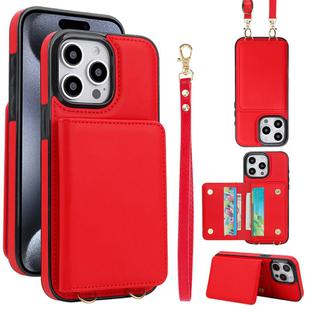 For iPhone 15 Pro Max Crossbody Dual-buckle Wallet RFID Back Leather Phone Case(Red)
