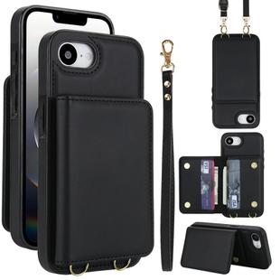 For iPhone 16e Crossbody Dual-buckle Wallet RFID Back Leather Phone Case(Black)