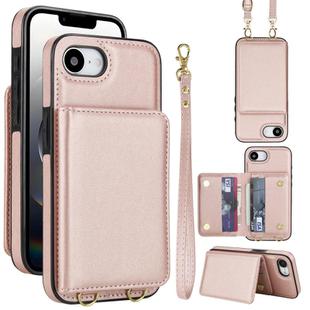 For iPhone 16e Crossbody Dual-buckle Wallet RFID Back Leather Phone Case(Rose Gold)