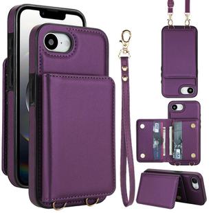 For iPhone 16e Crossbody Dual-buckle Wallet RFID Back Leather Phone Case(Dark Purple)