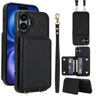 For iPhone 16 Plus Crossbody Dual-buckle Wallet RFID Back Leather Phone Case(Black)