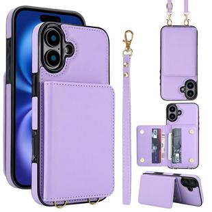 For iPhone 16 Plus Crossbody Dual-buckle Wallet RFID Back Leather Phone Case(Light Purple)