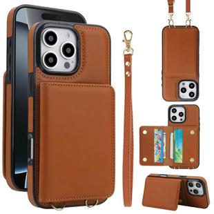 For iPhone 16 Pro Crossbody Dual-buckle Wallet RFID Back Leather Phone Case(Brown)