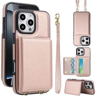 For iPhone 16 Pro Max Crossbody Dual-buckle Wallet RFID Back Leather Phone Case(Rose Gold)