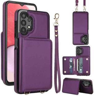 For Samsung Galaxy A13 5G / 4G Crossbody Dual-buckle Wallet RFID Back Leather Phone Case(Dark Purple)