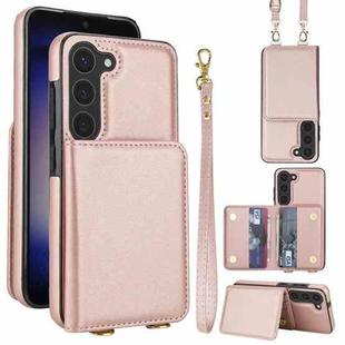 For Samsung Galaxy A54 5G Crossbody Dual-buckle Wallet RFID Back Leather Phone Case(Rose Gold)