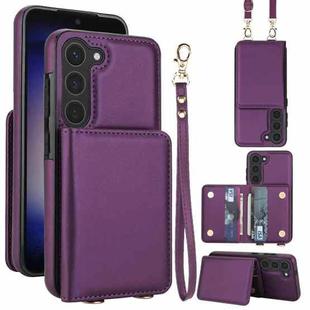 For Samsung Galaxy A54 5G Crossbody Dual-buckle Wallet RFID Back Leather Phone Case(Dark Purple)