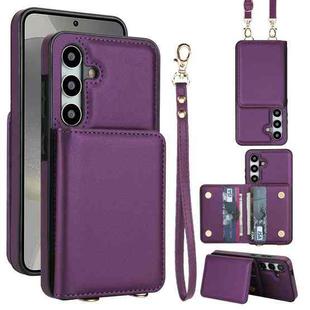 For Samsung Galaxy A25 5G Crossbody Dual-buckle Wallet RFID Back Leather Phone Case(Dark Purple)