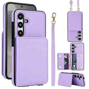 For Samsung Galaxy A25 5G Crossbody Dual-buckle Wallet RFID Back Leather Phone Case(Light Purple)