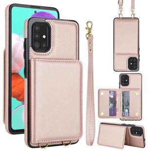 For Samsung Galaxy A51 4G Crossbody Dual-buckle Wallet RFID Back Leather Phone Case(Rose Gold)