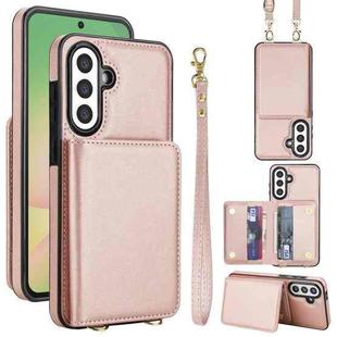 For Samsung Galaxy A36 5G Crossbody Dual-buckle Wallet RFID Back Leather Phone Case(Rose Gold)
