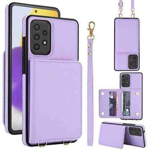 For Samsung Galaxy A73 Crossbody Dual-buckle Wallet RFID Back Leather Phone Case(Light Purple)