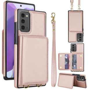 For Samsung Galaxy Note20 Crossbody Dual-buckle Wallet RFID Back Leather Phone Case(Rose Gold)