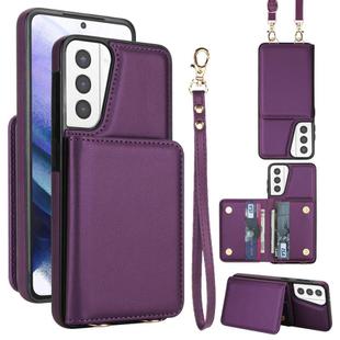 For Samsung Galaxy S21+ 5G Crossbody Dual-buckle Wallet RFID Back Leather Phone Case(Dark Purple)