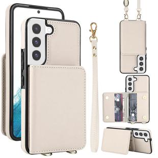 For Samsung Galaxy S21 FE 5G Crossbody Dual-buckle Wallet RFID Back Leather Phone Case(White)