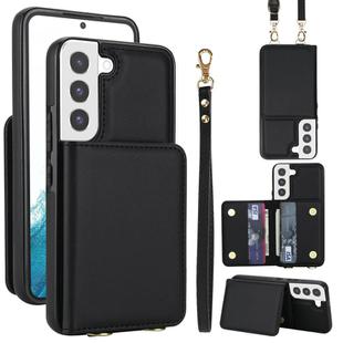 For Samsung Galaxy S21 FE 5G Crossbody Dual-buckle Wallet RFID Back Leather Phone Case(Black)