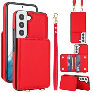 For Samsung Galaxy S21 FE 5G Crossbody Dual-buckle Wallet RFID Back Leather Phone Case(Red)