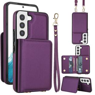 For Samsung Galaxy S21 FE 5G Crossbody Dual-buckle Wallet RFID Back Leather Phone Case(Dark Purple)