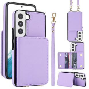 For Samsung Galaxy S21 FE 5G Crossbody Dual-buckle Wallet RFID Back Leather Phone Case(Light Purple)