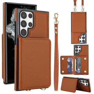 For Samsung Galaxy S23 Ultra 5G Crossbody Dual-buckle Wallet RFID Back Leather Phone Case(Brown)