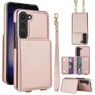 For Samsung Galaxy S23+ 5G Crossbody Dual-buckle Wallet RFID Back Leather Phone Case(Rose Gold)