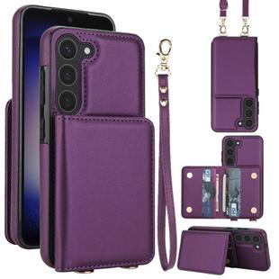 For Samsung Galaxy S23+ 5G Crossbody Dual-buckle Wallet RFID Back Leather Phone Case(Dark Purple)