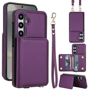 For Samsung Galaxy S24+ 5G Crossbody Dual-buckle Wallet RFID Back Leather Phone Case(Dark Purple)