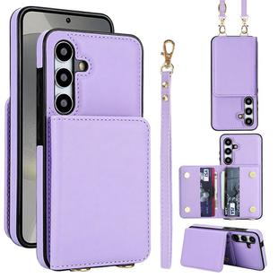 For Samsung Galaxy S24+ 5G Crossbody Dual-buckle Wallet RFID Back Leather Phone Case(Light Purple)