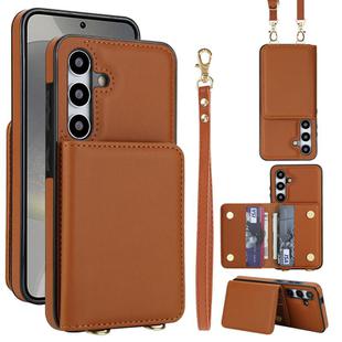 For Samsung Galaxy S24+ 5G Crossbody Dual-buckle Wallet RFID Back Leather Phone Case(Brown)