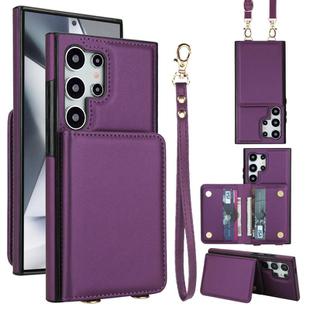 For Samsung Galaxy S25 Ultra 5G Crossbody Dual-buckle Wallet RFID Back Leather Phone Case(Dark Purple)