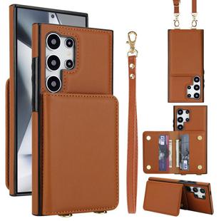 For Samsung Galaxy S25 Ultra 5G Crossbody Dual-buckle Wallet RFID Back Leather Phone Case(Brown)