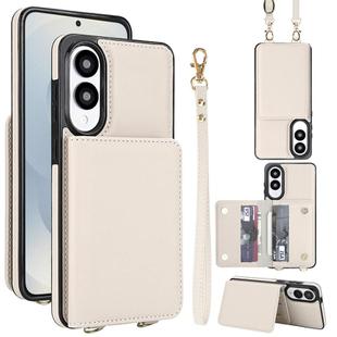 For Samsung Galaxy S25 Edge 5G Crossbody Dual-buckle Wallet RFID Back Leather Phone Case(White)